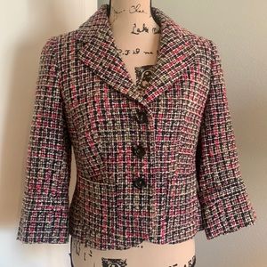 New, no tags. Ann Taylor petite pink/plaid wool jacket.